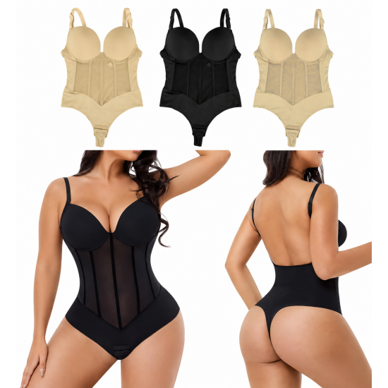 Body Modelator cu Cupe și Efect Push-Up, Tanga Lenjerie intima - Modelatoare