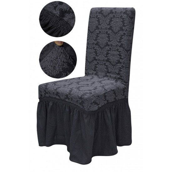 SET: 6 Huse Scaun Jacquard GRI INCHIS HUSE SCAUNE