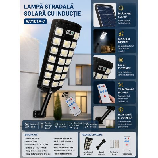Lampa Stradala Solara LED cu Senzor de Miscare și Telecomanda DECORATIUNI/AMENAJARE