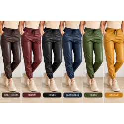 Pantalon imitatie piele -  vatuiti , cu buzunare